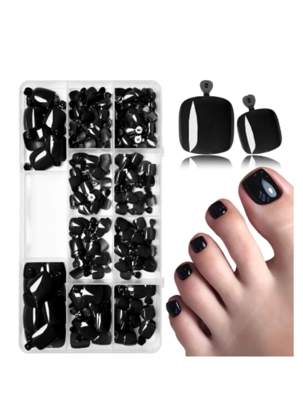 Glossy Black Square Press-On Toenail Set
